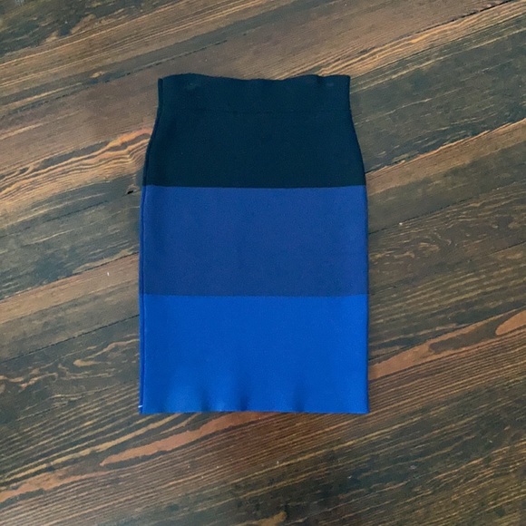 BCBGMAXAZRIA black blue color block bandage skirt - Picture 2 of 3